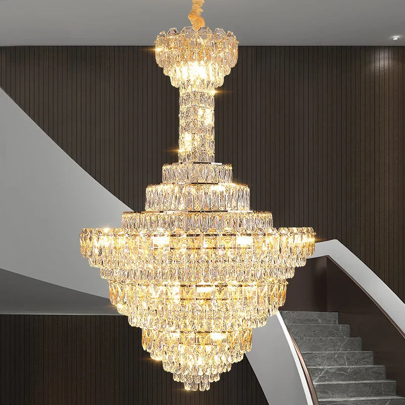 European Crystal Chandelier for Large Living Room, Villa Hollow Hall, Staircase Floor