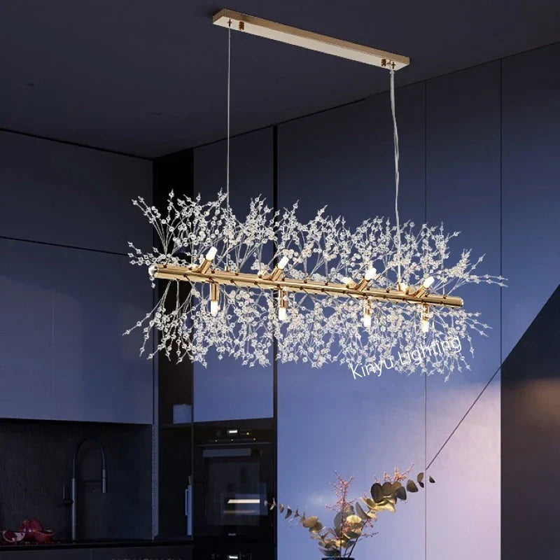 Rectangle Crystal Chandelier - Mid-century Art Deco Long Hanging Lamp