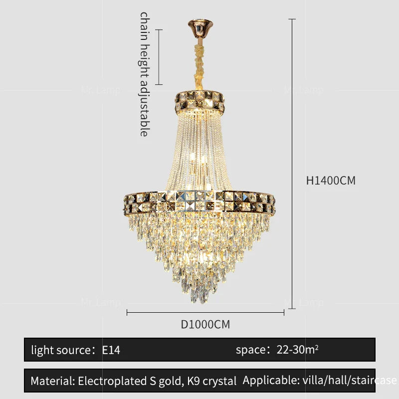 Crystal Chandelier: Smart Dimming Duplex Villa Pendant for Luxe Living Rooms