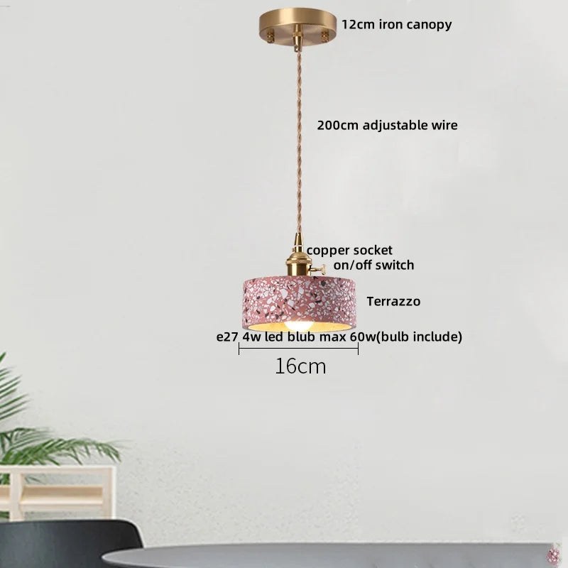 Afralia Terrazzo Stone LED Pendant Lamp for Industrial Loft, Bar, Coffee, Living Room.
