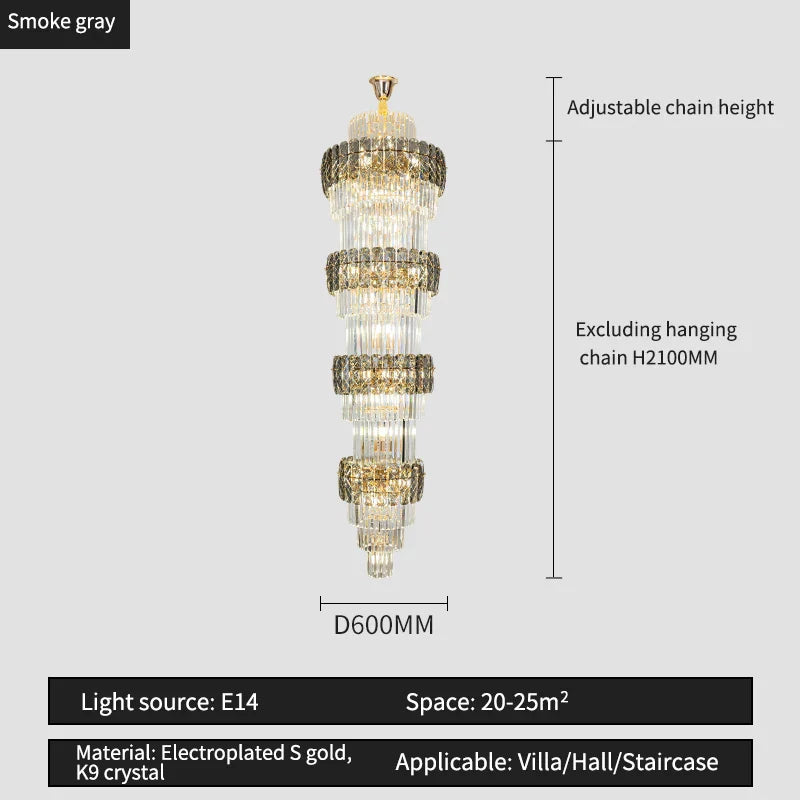 Elegant Crystal Hollow Long Chandelier for Duplex Living Room and Stairwell