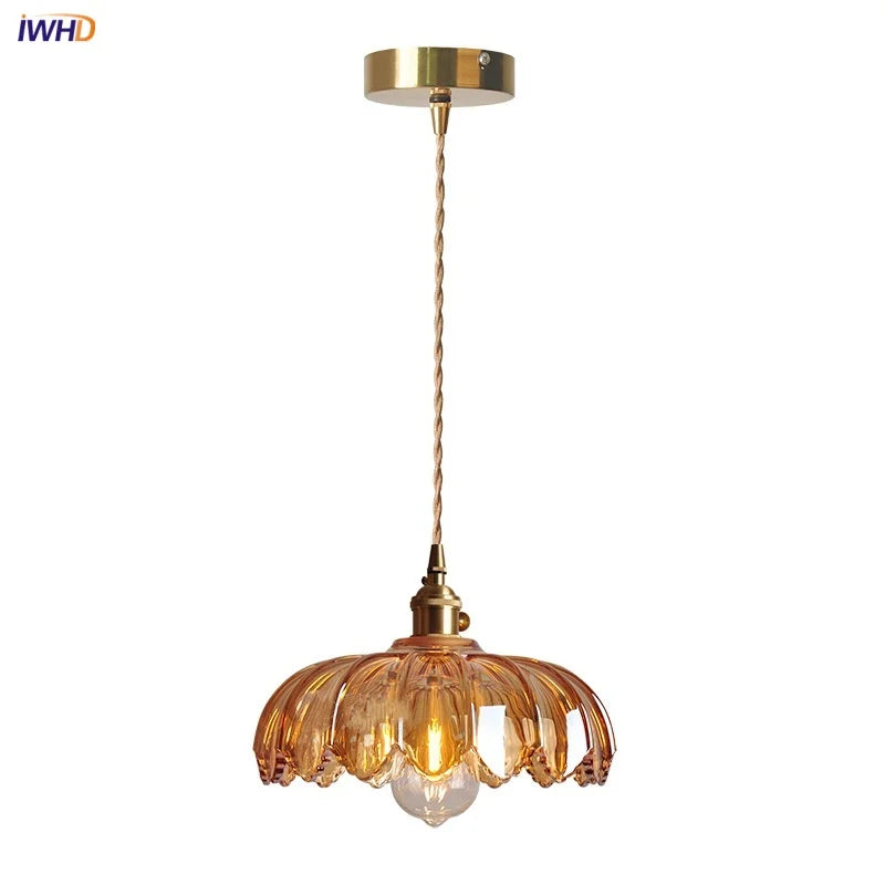 Amber Glass LED Pendant Lamp 200cm Wire Adjustable Nordic Modern Simple Hanging Lights