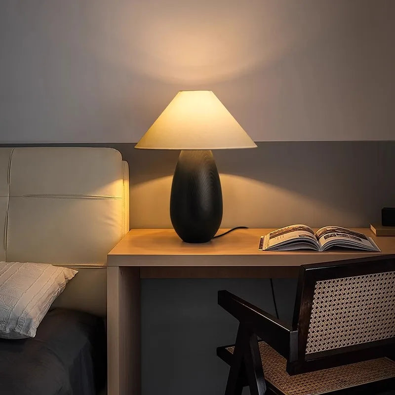 Wooden Mushroom Desk Lamp Black Engraved Table Light for Office Décor