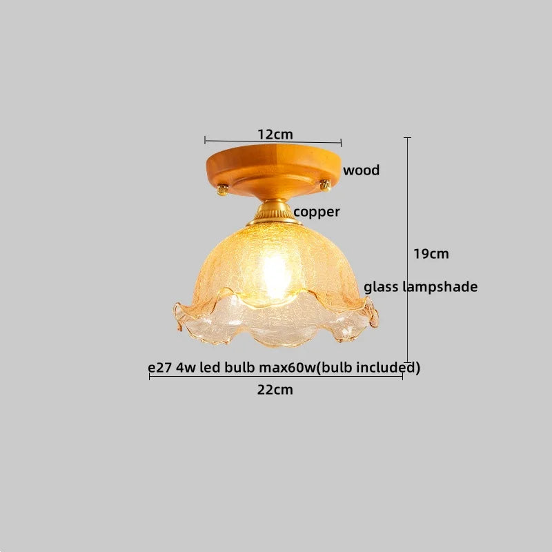 Wood Glass LED Ceiling Lights Modern Luminaria De Teto for Home Décor