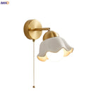 Copper LED Wall Light Fixture Pull Chain Switch Simple Art Bedside Lamp