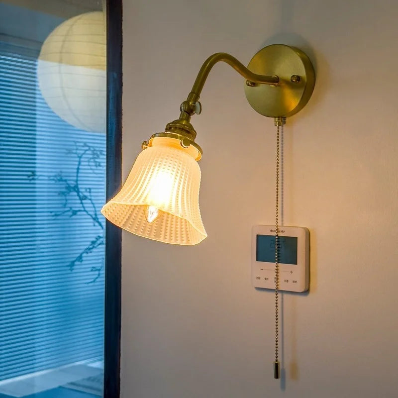 Afralia™ Glass LED Wall Light Fixture Bedroom Stair Living Room Bedside Lamp Vintage Copper