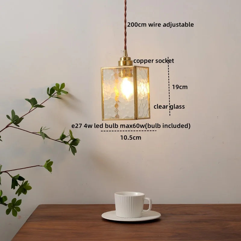 Amber Glass LED Pendant Light - Nordic Modern Copper Suspension Luminaire for Home