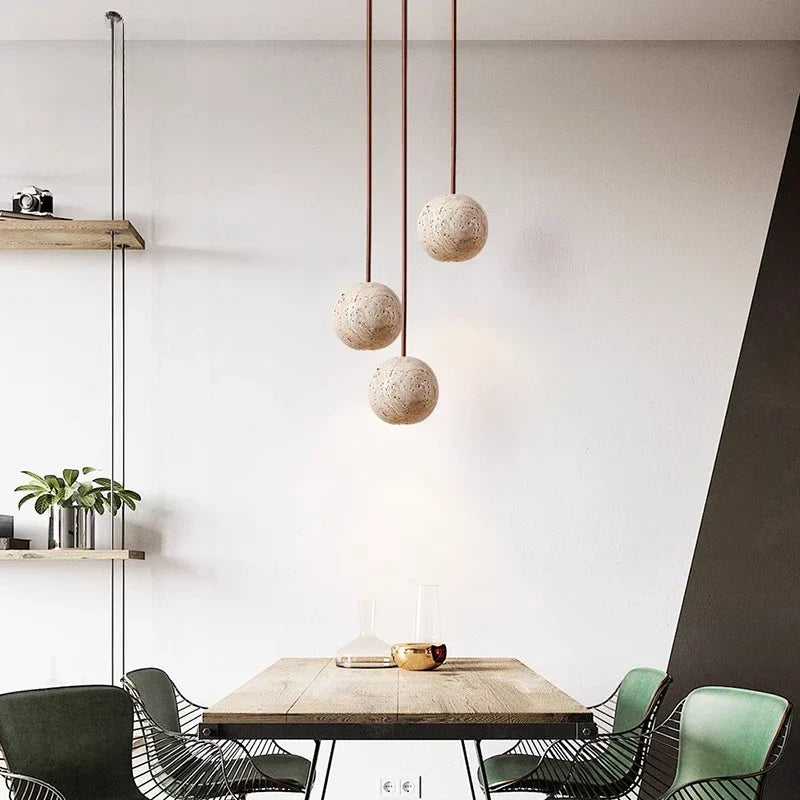 Wabi Sabi LED Pendant Lamp Yellow Travertine Stone Ball Hanging Light