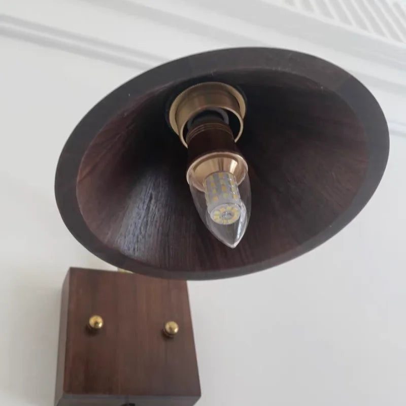Walnut Wood LED Wall Sconce with Pull Chain Switch, Rotating Vanity Mirror Light