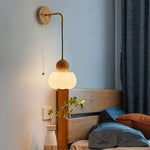 Walnut Wood LED Wall Lamp Sconce Pull Chain Switch Adjustable Art Light
