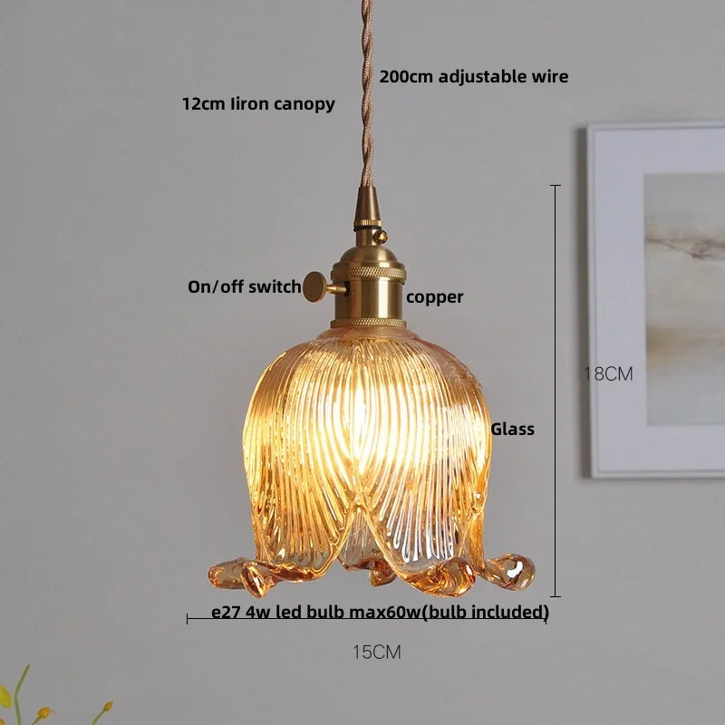 Afralia™ Amber Glass LED Pendant Light - Modern Copper Hanging Fixture