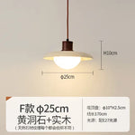 Japanese Wooden Stone Chandelier Pendant Light, Wabi-Sabi Style Yellow Cavity-Stone Lamp