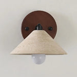 LED Yellow Travertine Wall Light with Wood Pull Chain Switch and Iron Frame