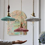 Afralia™ Nordic LED Pendant Light Walnut Wood Green Ceramic Hanging Lamp