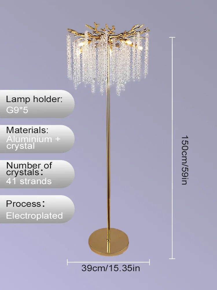 Crystal Gold LED Floor Lamp: Nordic Luxury for Living Room & Bedroom