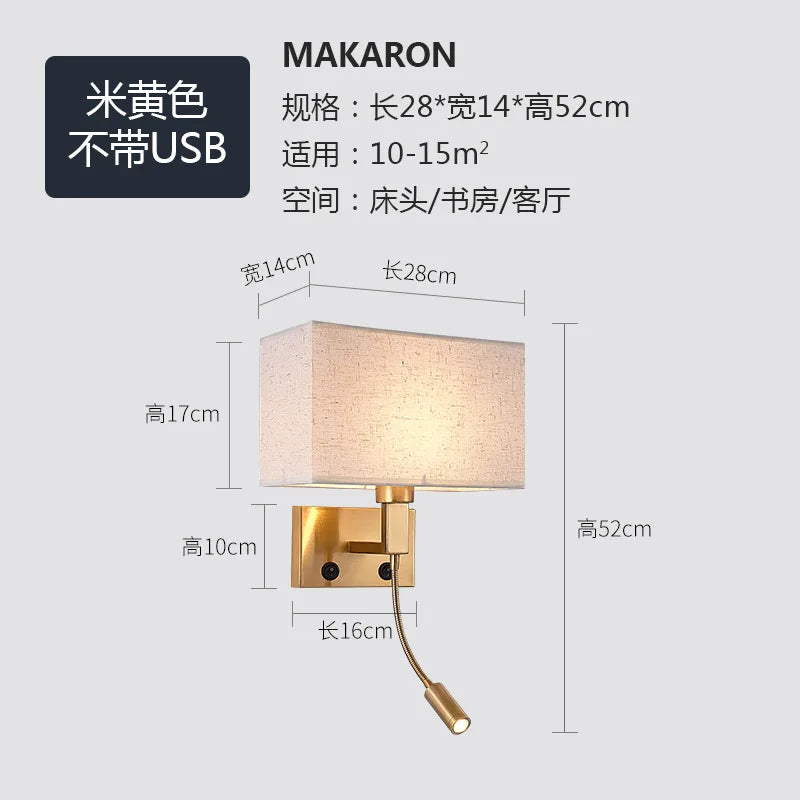 Nordic LED Bedroom Wall Light with Switch, Adjustable Hose Spotlight