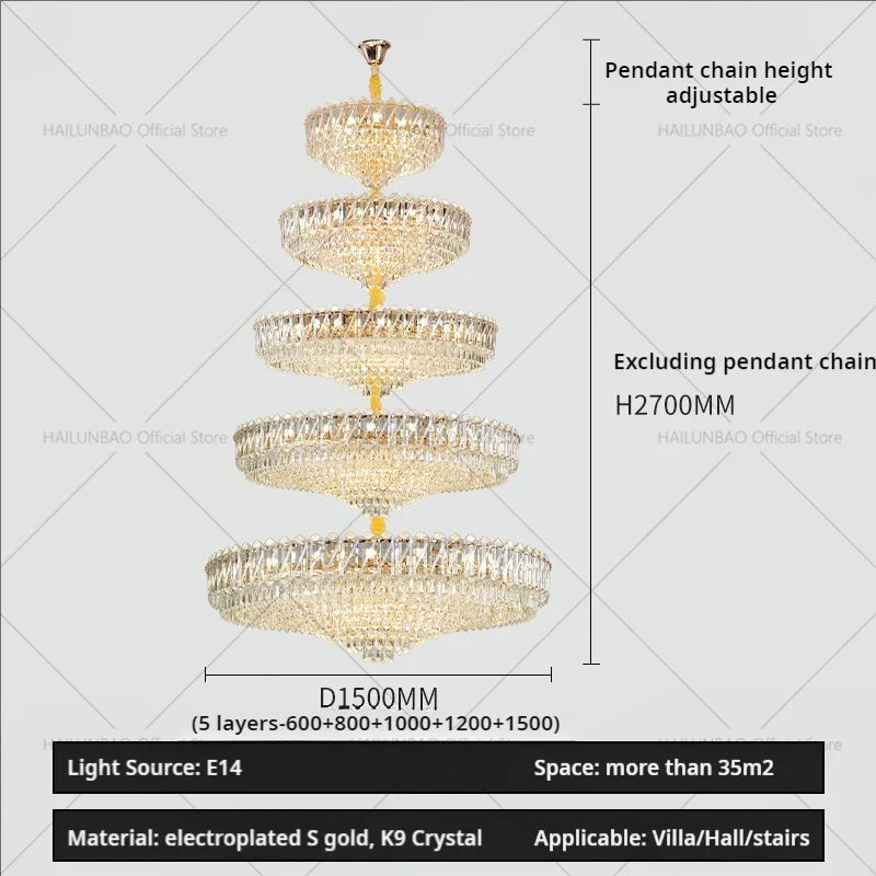 Luxury Crystal Chandelier for Duplex Villa Staircase and Living Room