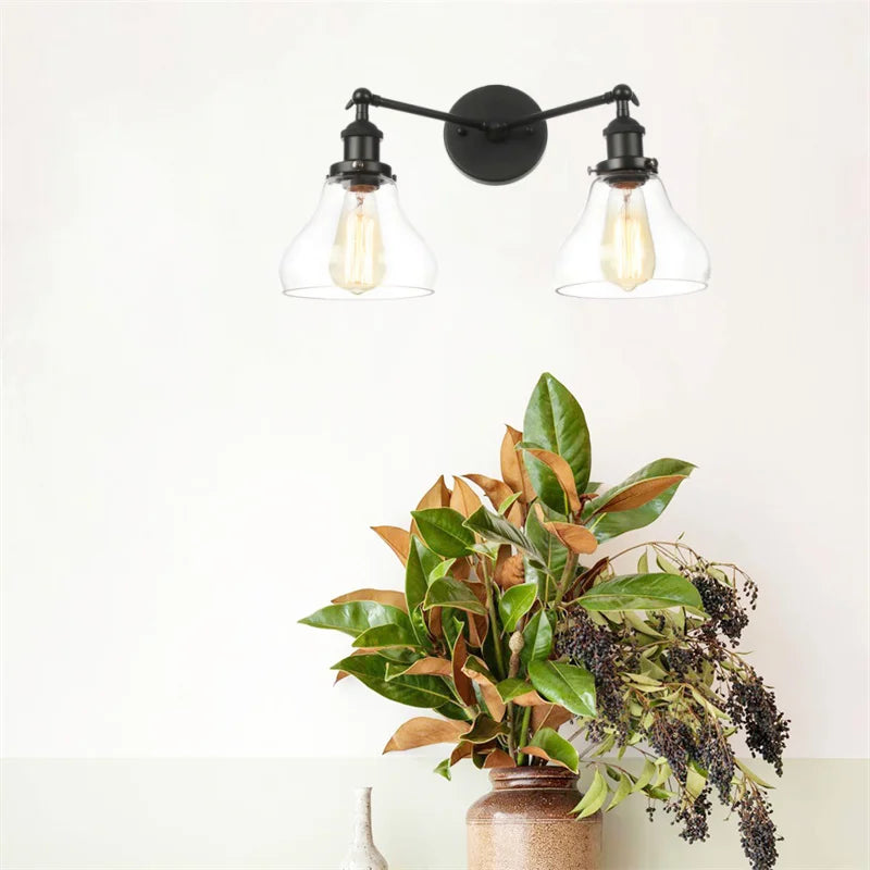 Black LED Wall Sconce 2-Head Lamp for Bedroom Bathroom Mirror