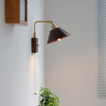 Walnut Wood LED Wall Sconce with Pull Chain Switch, Rotating Vanity Mirror Light