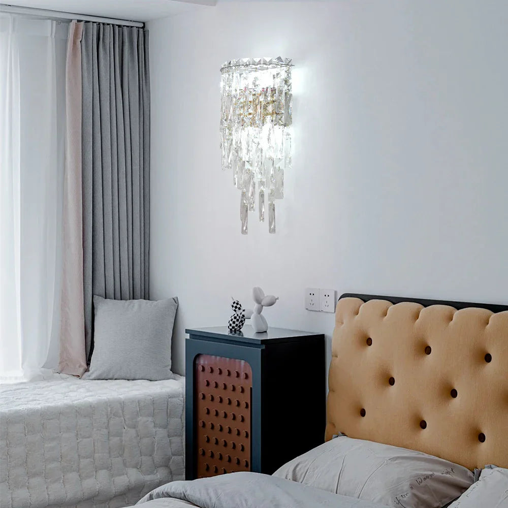 LED Crystal Sconce Wall Lamp: Modern Luxury Lighting for Living Room, Bedroom, and Corridor.
