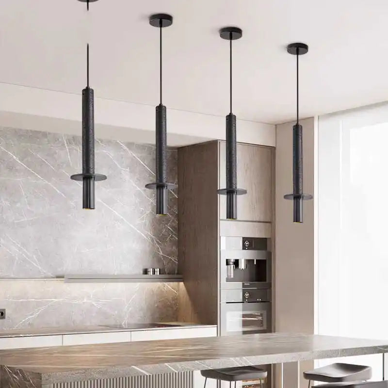 Black Iron LED Pendant Lights Stone Wabi Sabi Hanging Lamp Hallway Decor