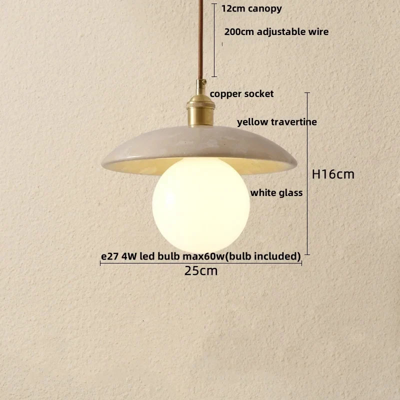 Yellow Travertine Stone Pendant Lights LED Modern Hanging Lamp - Nordic Design