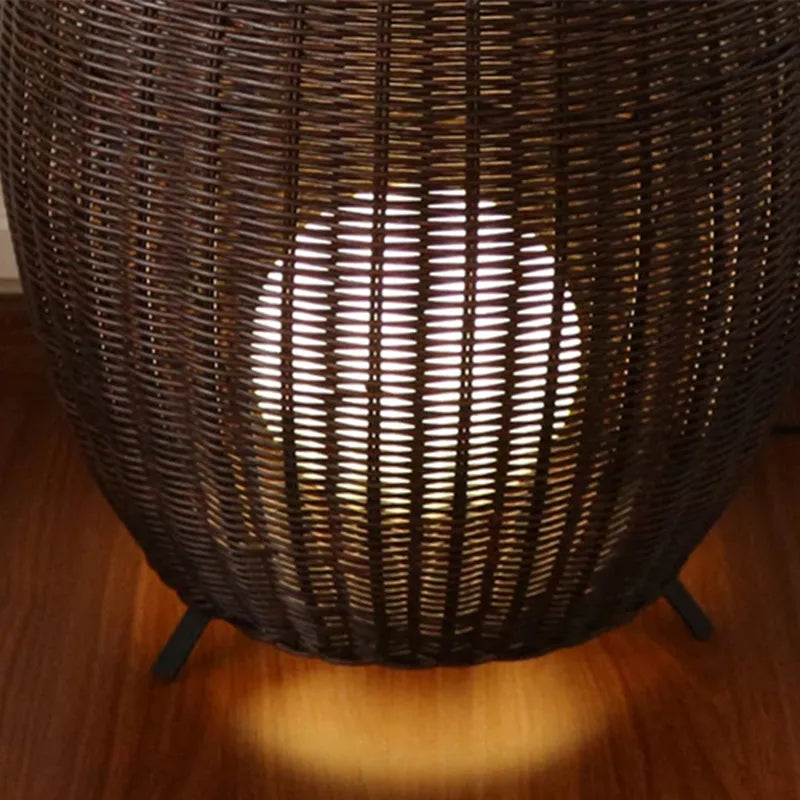 Lucide Colin Rattan Floor Lamp: Natural Handmade Light for Garden, Bedroom, Living Room