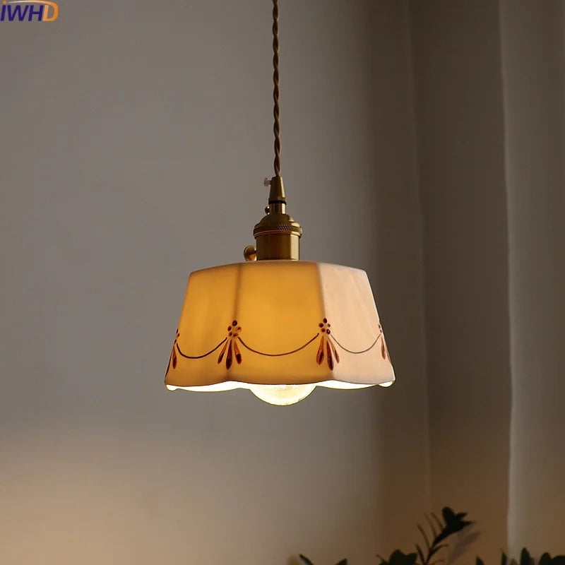 LED Copper Ceramic Pendant Lamp Modern Style Chandelier for Living Dining Bedroom