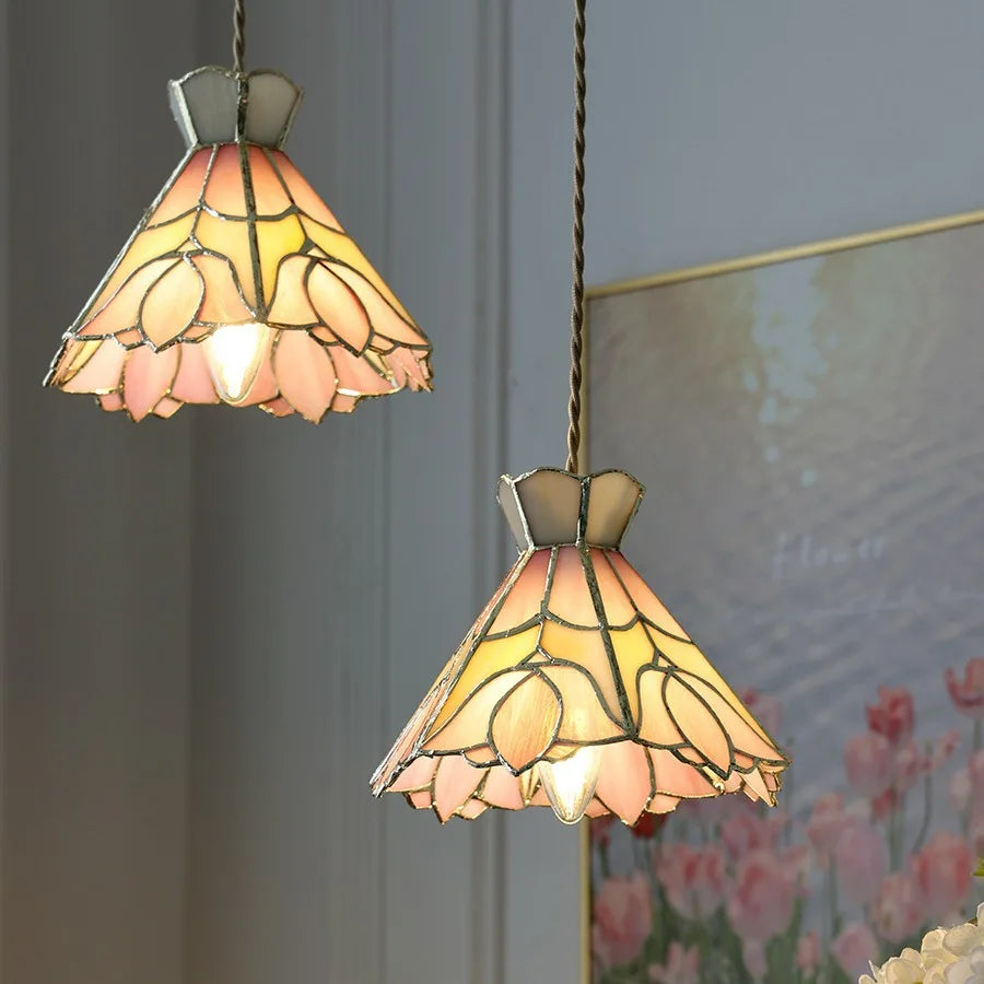 Afralia™ Nordic Tiffany Flower Glass LED Pendant Lights for Modern Home Decor