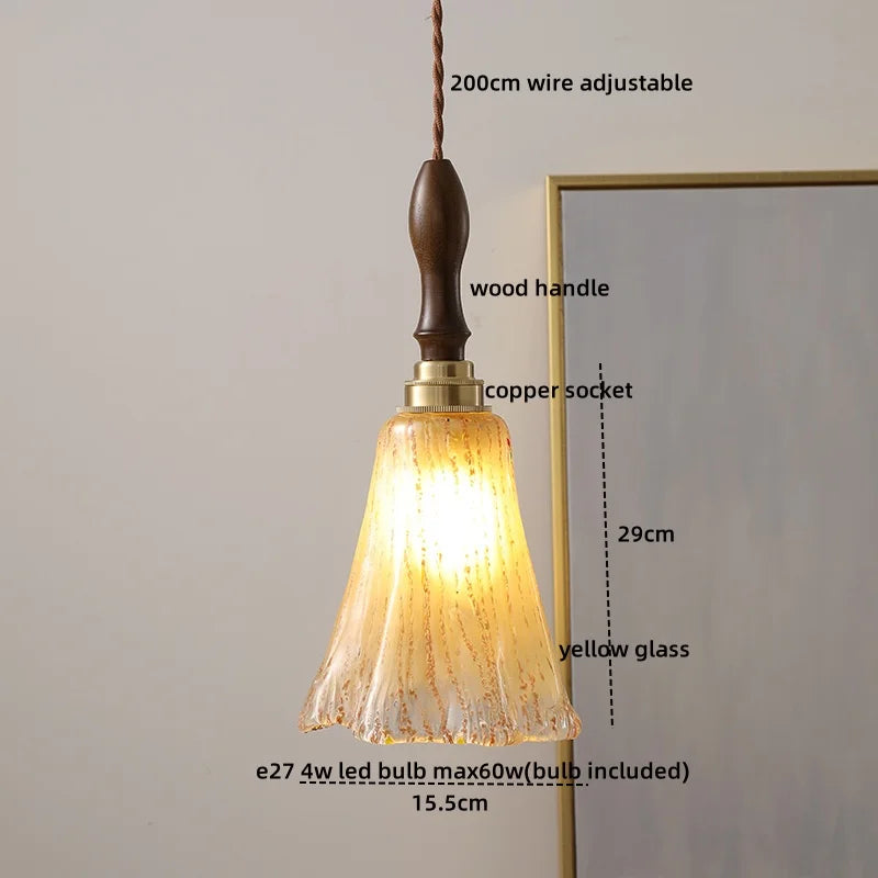 Amber Glass Pendant Lamps Copper Modern Hanging Lights for Living Dining Bedroom
