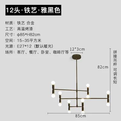 Modern Black Gold Chandelier Branch Design for Loft Bedroom Living Room Nord Fashion Atomium.
