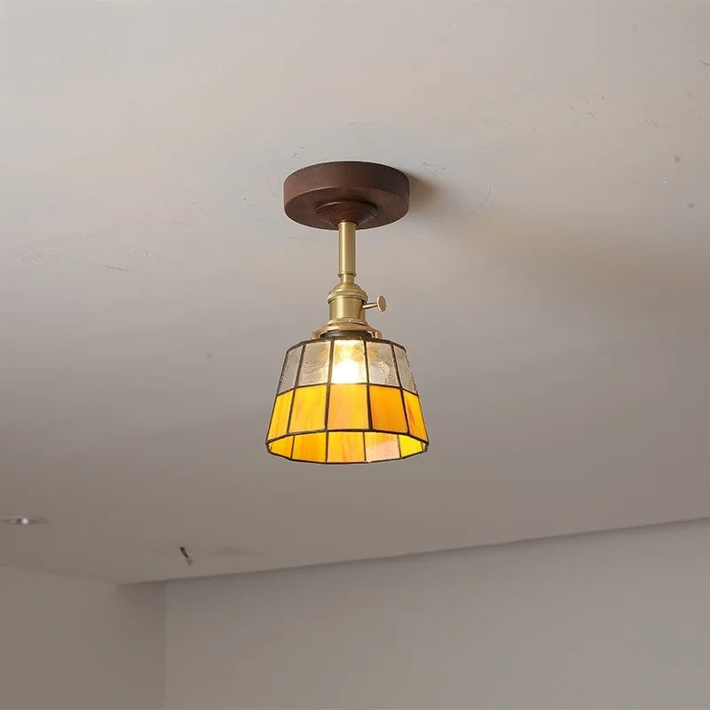 Glass Wood LED Ceiling Light Nordic Design for Living Room & Corridor