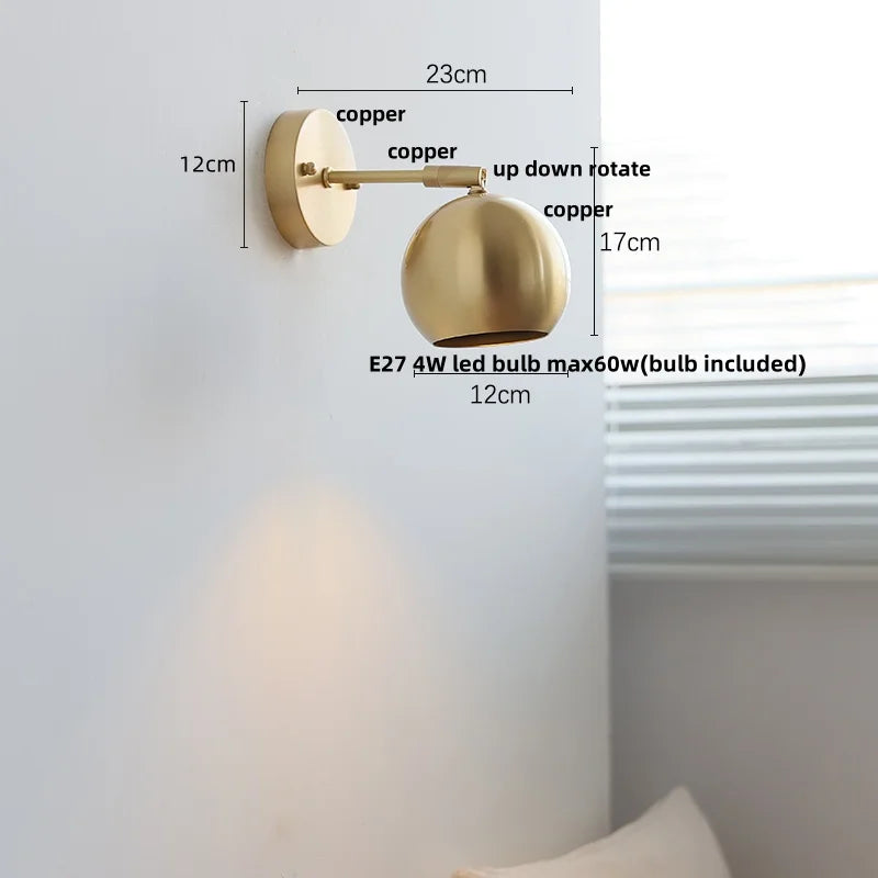 Copper Wall Light with Pull Chain Switch, Modern Nordic Design