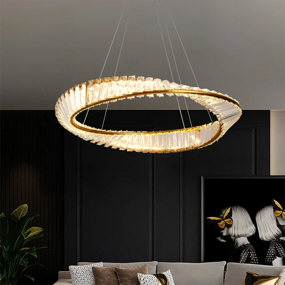 Ring LED Pendant Light: Luxury Gold Chandelier for Home Decoration