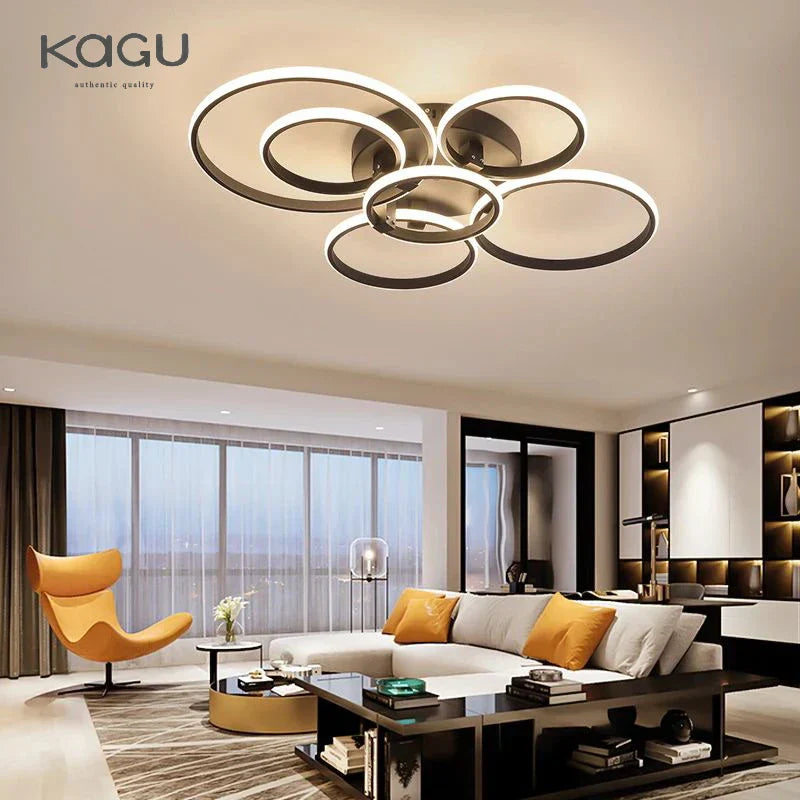 Modern LED Ceiling Chandelier in Gold & Black for Living Room, Bedroom, Study - Dimmable Indoor Lighting