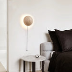 Travertine Wood Canopy LED Wall Sconce Lamp Japan Style Bedside Light