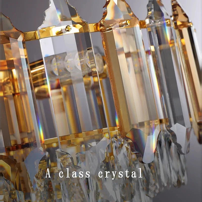 Gold Amber Crystal Chandelier Lights Modern Room Decor Hanging Lamp