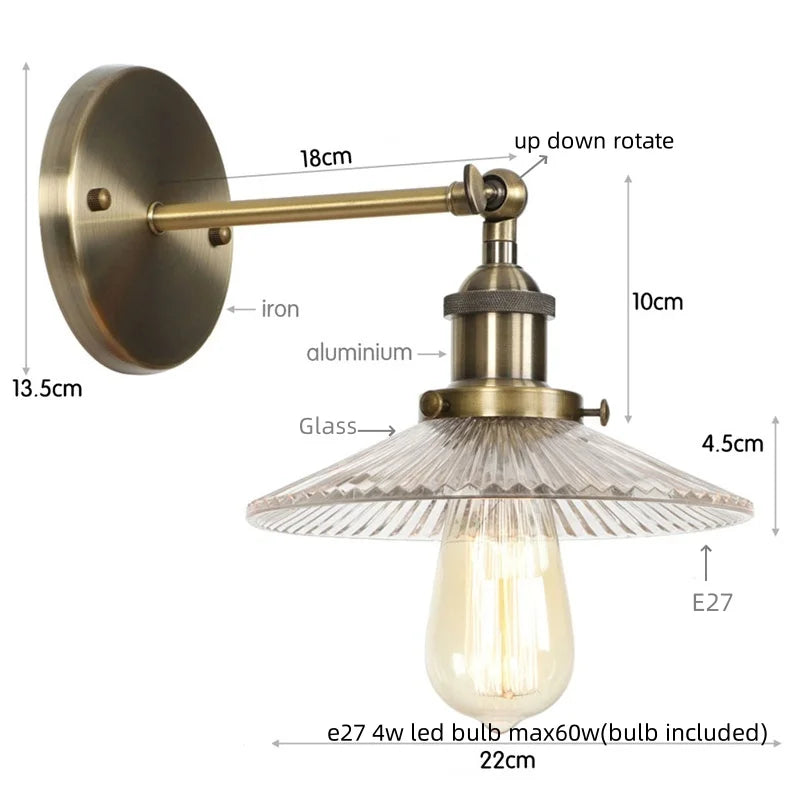 Industrial Loft LED Wall Lights for Bedroom, Plug In Stairs Lamp