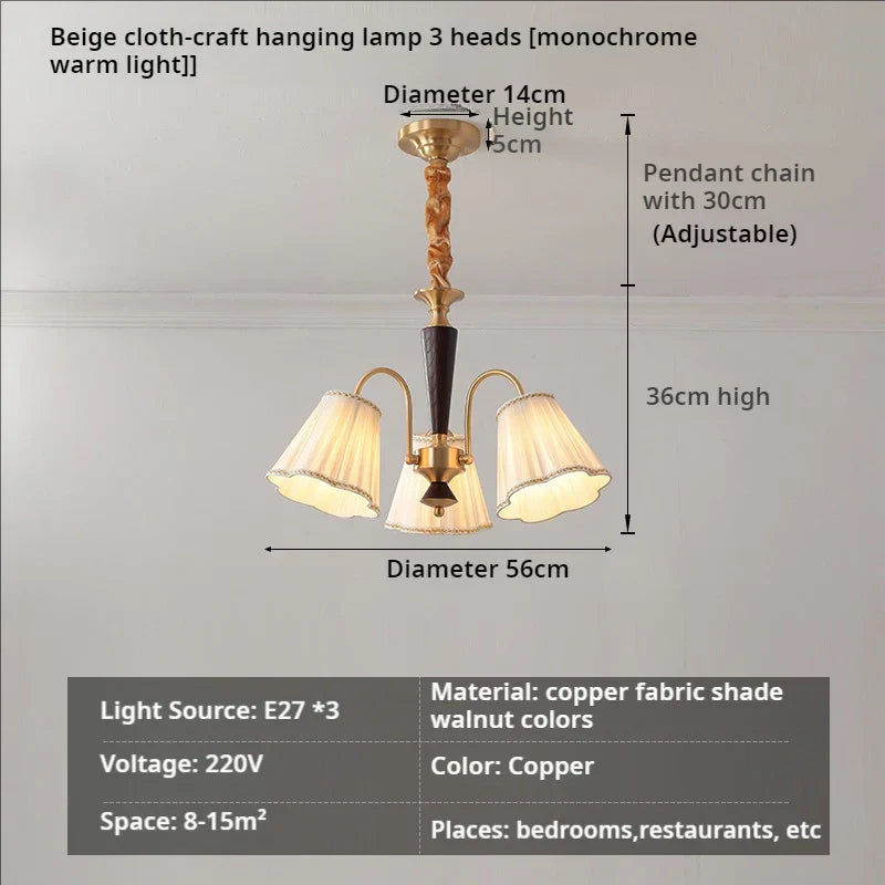 Antique Copper Chandelier for Retro American Country Living Room and Dining Room
