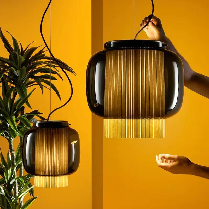 Manila Glass Lantern Pendant Light for Kitchen Living Room Bedroom Retro Decor