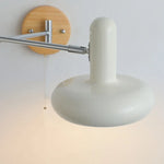 Rotating LED Wall Sconce with Pull Chain Switch, Wood Base Bedside Lamp