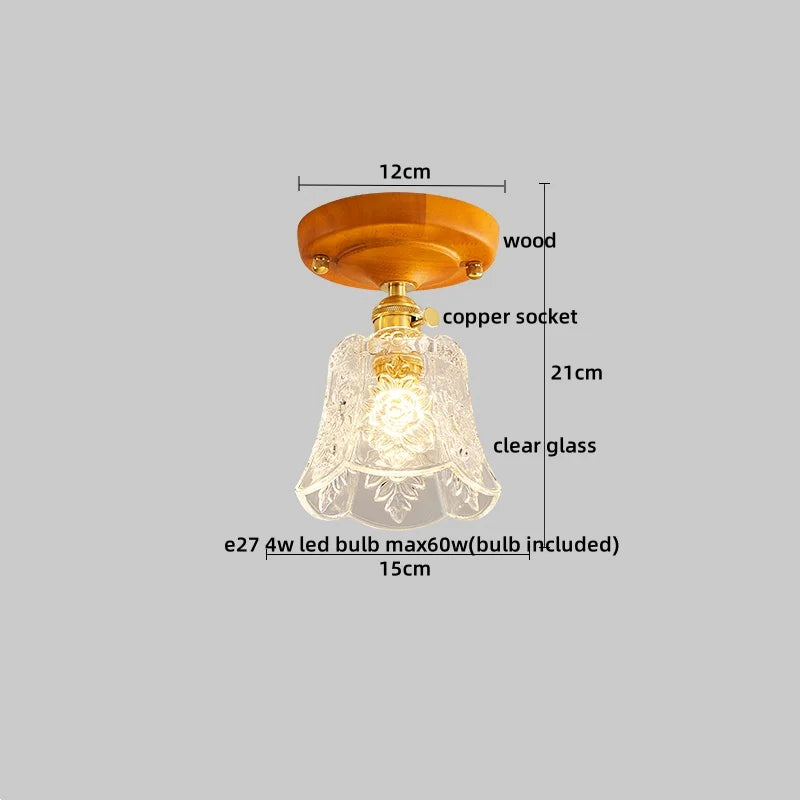 Wood Glass LED Ceiling Lights Modern Luminaria De Teto for Home Décor