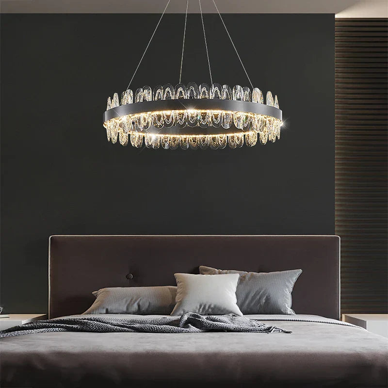Luxury LED Chandelier Black Crystal Modern Suspension Island Dining Lamp