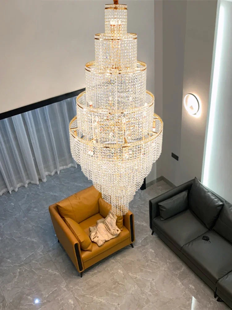 Large Golden Crystal Chandelier for Modern Luxury High Ceilings