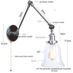 Vintage Loft LED Wall Lights Pull Chain Switch Glass Chrome Wall Lamp
