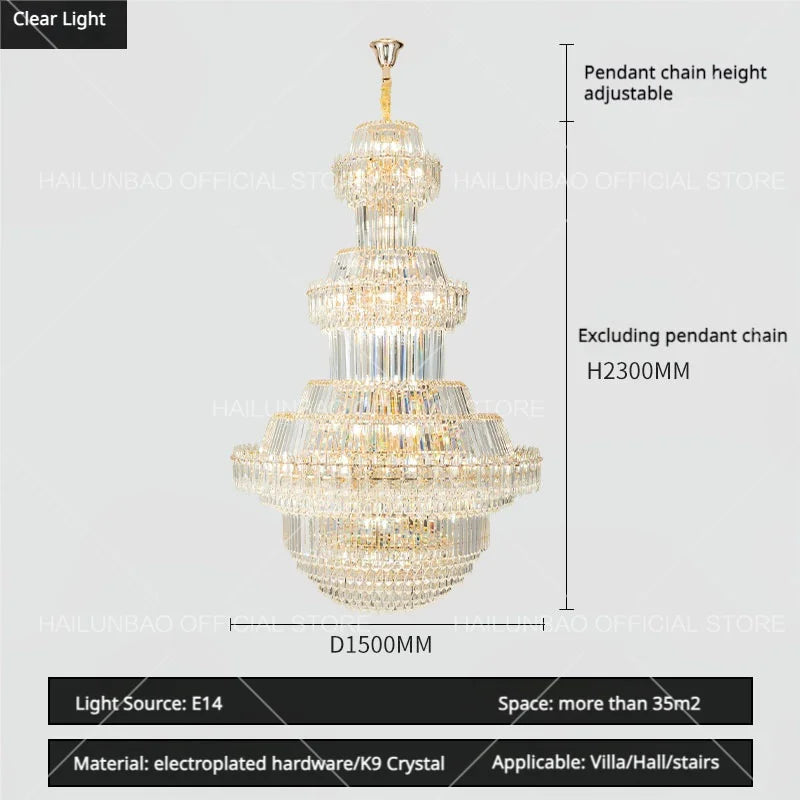 Crystal Chandelier: Villa High Living Room Luxury Lighting