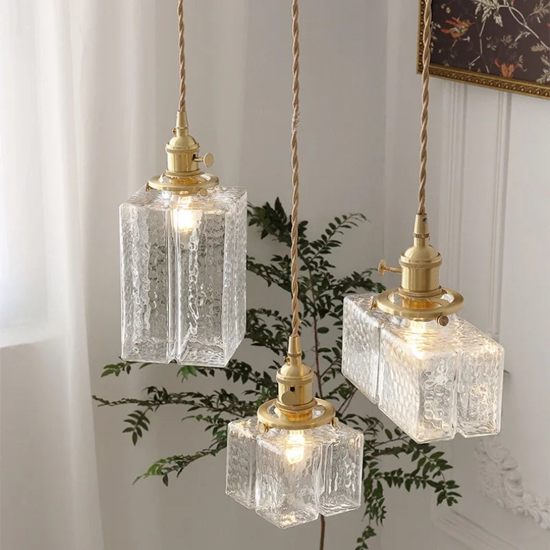 Ice Cube Glass LED Pendant Light Modern Home Decor Hanging Lamp