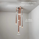 Soft Leather Marble Chandelier: Luxury Dimmable Lighting Fixture for Living Room or Cafe.