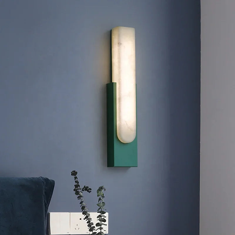Nordic Marble LED Bedside Sconces | Modern Grey Metal Wall Light