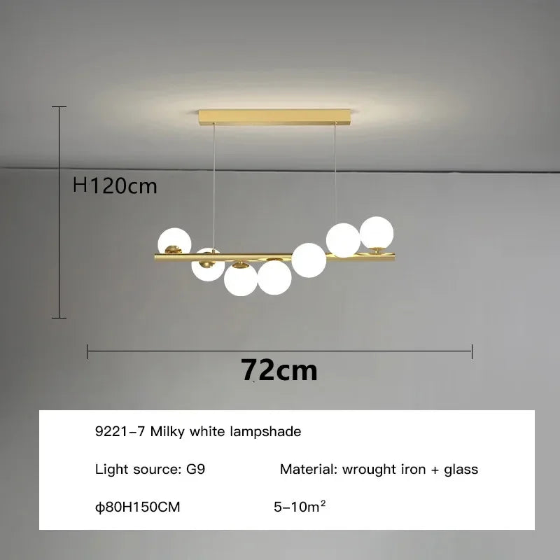 Nordic Gold Glass Ball Chandelier for Dining Room Kitchen Island